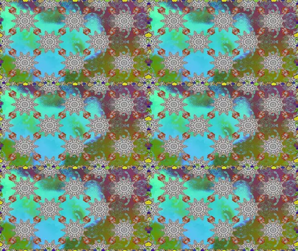 Yatak çarşafları, ceket, paket tasarımı, kumaş ve moda kavramları için tekstil baskısı. Çiçekleri, deniz kabukları, mandalaları ve suluboya efektleriyle donanma geçmişi. Kusursuz etnik tasarım.