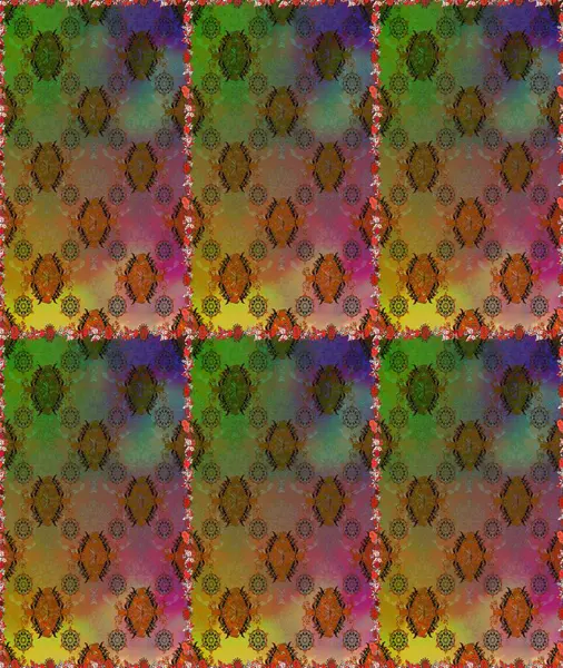 Kahverengi ve yeşil renkli çiçekler. Raster illüstrasyonu. Raster illüstrasyonu. Kusursuz çiçek deseni. Asya tekstil tarzında.