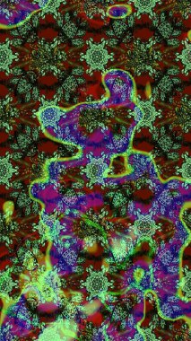 Taslak dekoratif arka plan, çiçek mandala. Raster illüstrasyonu. Yeşil, gri ve kahverengi renklerde. Çiçek..