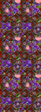 Parlak çiçekli kahverengi, kırmızı ve yeşil renkler üzerinde soyut çizim deseni. Küçük çiçekte hoş bir çiçek deseni var. Çiçek elementli zarif raster dokusu..