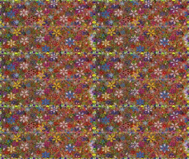 Raster çiçekleri klasik tarzda çizilmiş. Kahverengi ve yeşil renklerde bahar çiçekleri. Çiçekli, pürüzsüz bir desen. Raster illüstrasyonu.