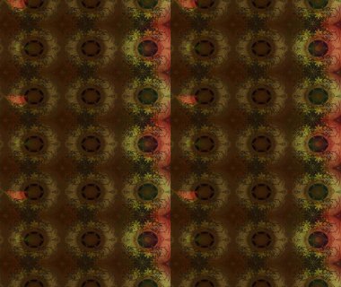 Raster illüstrasyonu. Şirin çiçekli eskiz deseni ve kahverengi renkli yapraklar, suluboya çiçek deseni, duvar kağıdı, kart veya kumaş için fayanslı.