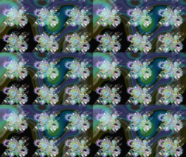 Renkli Bahar Teması eskiz kalıbı. Raster illüstrasyonu. Çiçek desenli çizim. Asya tekstil tarzında. Güzel kumaş deseni. Düz Çiçek Elementleri Tasarımı.