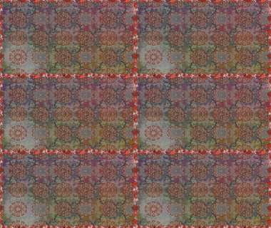 Raster deseni. Bahar çiçekleri dallı desen, gri ve kahverengi renkler çiçekli siluet.