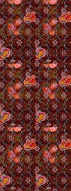 Çiçeksel çizim kalıbının yansıması. Vadinin çiçekleri kahverengi, kırmızı ve pembe renklerde.