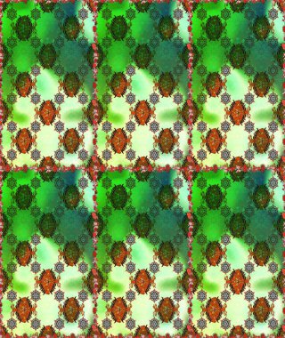 Renkli Bahar Temalı Kusursuz Arkaplan. Düz Çiçek Elementleri Tasarımı. Raster Modaya uygun kumaş deseni. Yeşil ve kahverengi renkli şirin çiçek deseni.