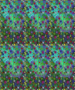 Yeşil ve mavi renkte çiçekler. Renkli Bahar Temalı Kusursuz Arkaplan. Asya tekstil tarzında. Düz Çiçek Elementleri Tasarımı. Kusursuz çiçek deseni. Raster illüstrasyonu.