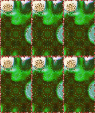 Raster illüstrasyonu. Yeşil ve kahverengi renkli çiçekler. Tropik, dikişsiz çiçek deseni..