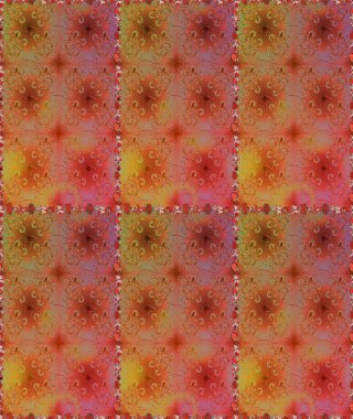 Kahverengi ve turuncu renklerde etnik çiçeklerle kusursuz bir desen. Raster Çiçek İllüstrasyon Şirin Tekstil.