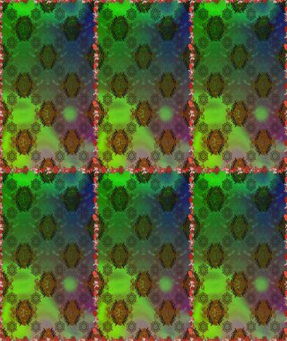 Yeşil ve kahverengi renkli şirin çiçek desenleri. Raster Modaya uygun kumaş deseni. Renkli Bahar Temalı Kusursuz Arkaplan. Düz Çiçek Elementleri Tasarımı.