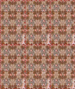 Raster - stok. Kusursuz bir arka plan modeli. Yapraklı çiçekler, kahverengi ve bej renklerinde papatya çiçekleri..