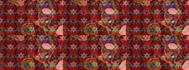 Raster illüstrasyonu. Kahverengi, kırmızı ve pembe renklere karalamalar çizilmiş çiçek deseni.