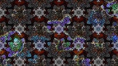 Desen, çizim, çiçek sınırı. Eski moda arka plan. Raster illüstrasyonu. Güzel, parlak, pürüzsüz kumaş, tuval. Kıvırcık, parlak örgü. Çiçeklerin çelengi.