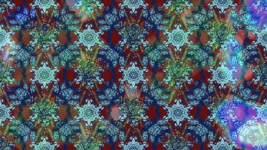 Kabile sanatı boho baskısı, klasik çiçek arkaplanı. Soyut etnik raster çizim kalıbı. Arkaplan dokusu, duvar kağıdı, çiçek teması mavi, yeşil ve kahverengi.