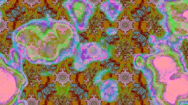 Üzerinde gelincikler ve vadi zambakları olan renkli çiçek desenli nakış deseni. Tekstil tasarımı için geleneksel Raster çiçek buketi yeşil, pembe ve kahverengi renkler.