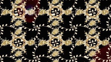 Siyah, bej ve kahverengi renklerde parlak çiçekli halı deseni..