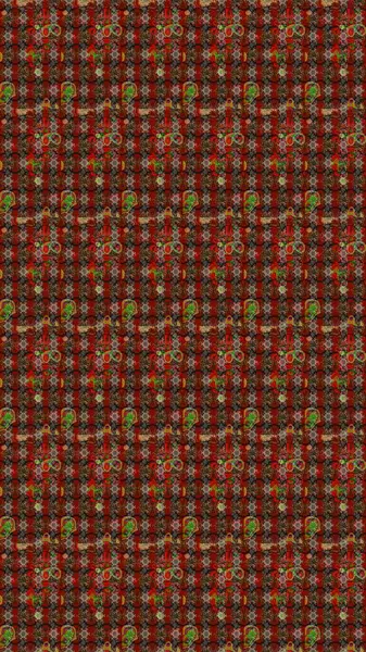 Raster illüstrasyonundaki çiçek desenli çizim. Kahverengi renkte çiçekler.