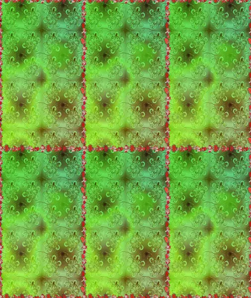 Düz Çiçek Elementleri Tasarımı. Kusursuz Renksiz Bahar Temalı Kusursuz Arkaplan. Yeşil ve kahverengi renkli çiçekler. Sevimli çiçek raster deseni.