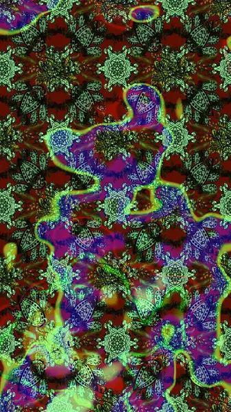 Taslak dekoratif arka plan, çiçek mandala. Raster illüstrasyonu. Yeşil, gri ve kahverengi renklerde. Çiçek..