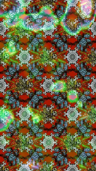 Raster illüstrasyonu. Çiçekler kahverengi, yeşil ve mavi renklerde. Tropikal çizim çiçek deseni.