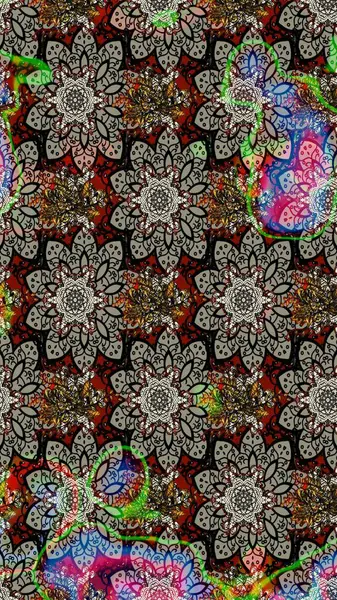 Raster illüstrasyonu. Gri renklerde bahar çiçekleri. Çiçek ve yapraklı karalama şeklinde Raster çiçek deseni.