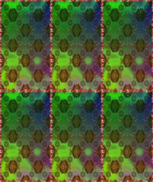 Yeşil ve kahverengi renkli şirin çiçek desenleri. Raster Modaya uygun kumaş deseni. Renkli Bahar Temalı Kusursuz Arkaplan. Düz Çiçek Elementleri Tasarımı.