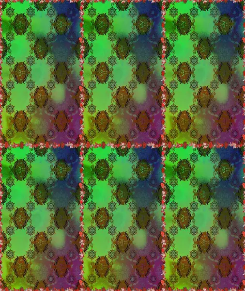 Renkli Yaz Temalı Kusursuz Arkaplan. Yeşil ve kahverengi renkli çiçekler. Düz Çiçek Elementleri Tasarımı. Sevimli çiçek raster deseni.