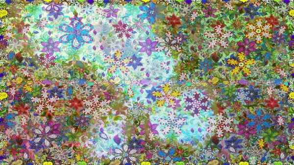 Raster illüstrasyonunda kusursuz çiçek deseni. Tarafsız ve yeşil renkte çiçekler.