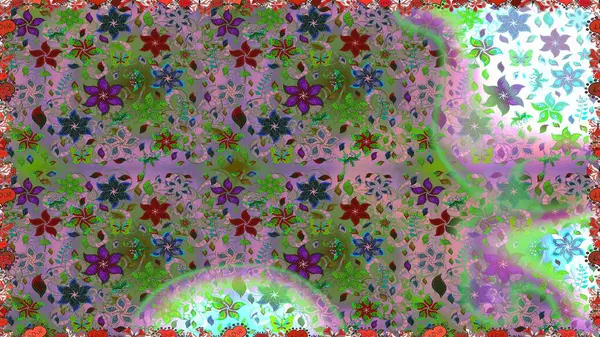 Çiçekli karalama şeklinde Raster çiçek deseni. Yeşil ve nötr renklerde çiçekler. Nazik, narin çiçek arkaplanı.