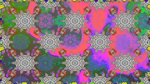 Raster Güzel kumaş deseni. Raster suluboya çiçek deseni, narin çiçekler, gri ve yeşil çiçekler, tebrik kartı şablonu..