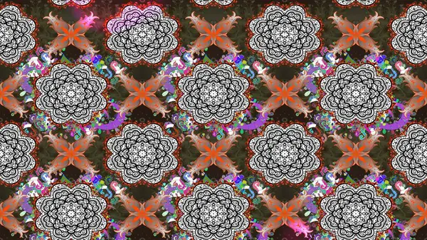 Süslü kumaş deseni. Renkli Bahar Teması eskiz kalıbı. Düz Çiçek Elementleri Tasarımı. Raster illüstrasyonunda çiçek deseni çizimi.