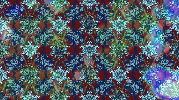 Kabile sanatı boho baskısı, klasik çiçek arkaplanı. Soyut etnik raster çizim kalıbı. Arkaplan dokusu, duvar kağıdı, çiçek teması mavi, yeşil ve kahverengi.