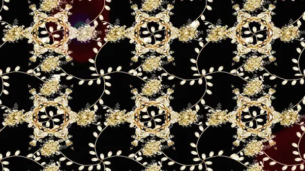 Siyah, bej ve kahverengi renklerde parlak çiçekli halı deseni..