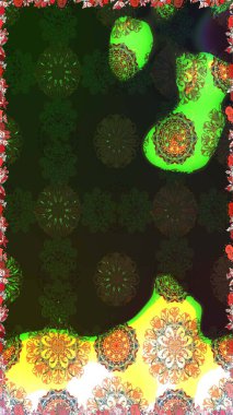 Klasik taslak çizimi. Raster çiçek izi. Çiçek grisi ve yeşil çizim deseni.