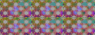 1950-1960 motifleri. Gri ve kahverengi üzerine gri ve kahverengi. El çizimi çiçek unsurları olan soyut, dikişsiz raster deseni. Çiçekli ipek eşarp. Retro tekstil tasarım koleksiyonu.