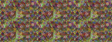 Çiçeksiz desenli nakış işlemeli gelincikler ve vadideki zambaklar. Tekstil tasarımı için geleneksel Raster çiçek buketi yeşil ve kahverengi renkler.