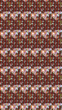 Raster illüstrasyonu. Şatafatlı bahar bahçesi dokusu. Gri, kırmızı ve kahverengi renkte çiçekler. Gri, kırmızı ve kahverengi renkler üzerine çiçek çizimi. Çiçek deseni.