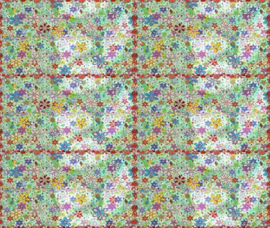 Tarafsız ve yeşil renklerde parlak çiçekli halı deseni.