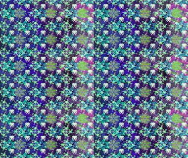 Raster illüstrasyonu. Çizim çiçek deseni duvar kâğıdı olarak kullanılabilir. Mavi ve mor renkte çiçekler.