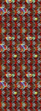 Gri, kırmızı ve kahverengi renkte çiçekler. Raster illüstrasyonu. Çiçek desenli çizim. Asya tekstil tarzında. Raster illüstrasyonu.