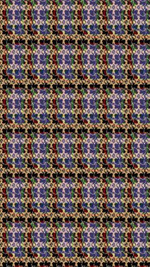 3D çiçekler, eskiz. Mor, siyah ve bej renklerde. Raster illüstrasyonu.