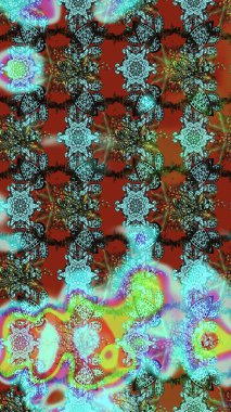 Mavi, kahverengi ve yeşil renkte çiçekler. Gömlek baskısı için çiçek boyası. Çiçek eskiz kalıbı geçmişi.