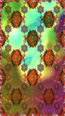 Birçok kahverengi ve yeşil soyut çiçekli tropik, pürüzsüz desen. Küçük çiçekteki sevimli çiçek deseni. Varicolobrown ve yeşil raster pürüzsüz çizim.