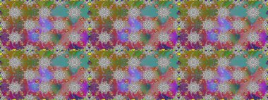 1950-1960 motifleri. Gri ve kahverengi üzerine gri ve kahverengi. El çizimi çiçek unsurları olan soyut, dikişsiz raster deseni. Çiçekli ipek eşarp. Retro tekstil tasarım koleksiyonu.