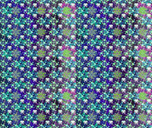 Raster illüstrasyonu. Çizim çiçek deseni duvar kâğıdı olarak kullanılabilir. Mavi ve mor renkte çiçekler.