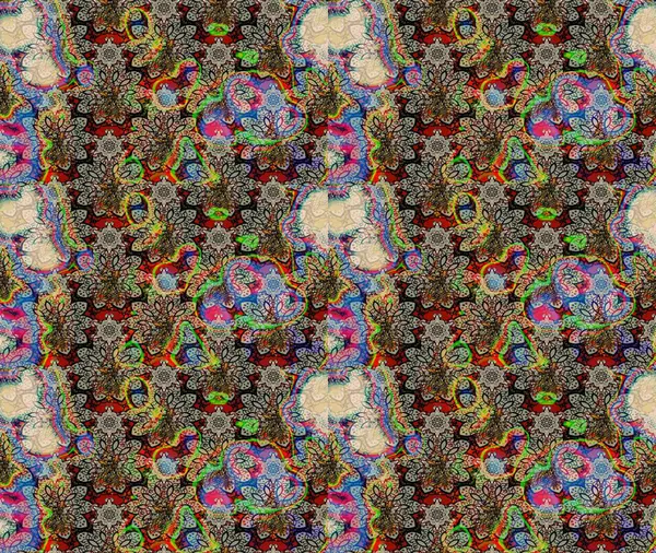 Halk tarzı. Moda baskıları için zarif bir şablon. Modern çiçek arkaplanı. Rengarenk çiçekleri ve doğal renklerde yaprakları olan harika bir çiçek deseni..