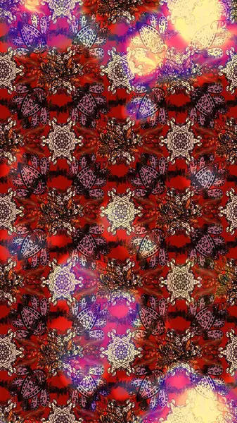 Patlayan çiçekler soyut olarak yerleştirilmiş. Raster deseni. Kahverengi, kırmızı ve pembe renklerde bahar çiçekleri. Raster illüstrasyonu.