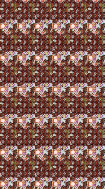 Raster illüstrasyonu. Şatafatlı bahar bahçesi dokusu. Gri, kırmızı ve kahverengi renkte çiçekler. Gri, kırmızı ve kahverengi renkler üzerine çiçek çizimi. Çiçek deseni.