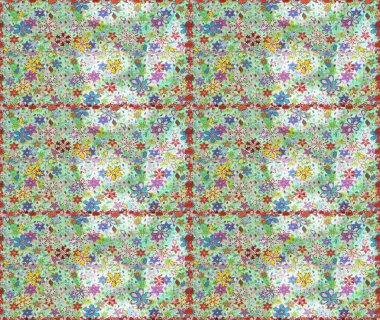 Tarafsız ve yeşil renklerde parlak çiçekli halı deseni.