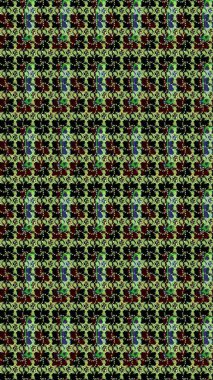 Şirin çiçekli eskiz deseni ve siyah, yeşil ve kahverengi renkli yapraklar, suluboya çiçek deseni, duvar kağıdı, kart veya kumaş için fayanslı. Raster illüstrasyonu.